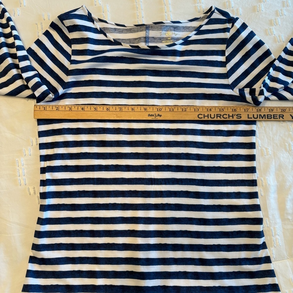 Lilly Pulitzer Navy White Striped Dress Pima Cotton Shift Nautical Chic M - Picture 9 of 12
